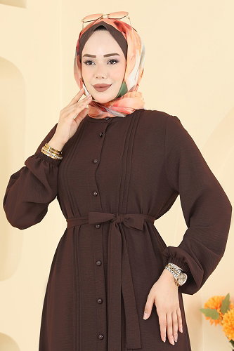 moda selvim الفستان بني 2909SLK540 - Thumbnail