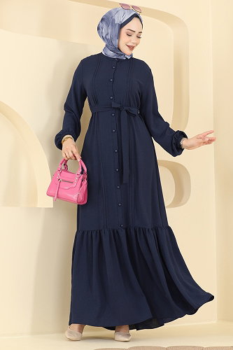moda selvim Dress 2909SLK540 Dark Navy Blue - Thumbnail
