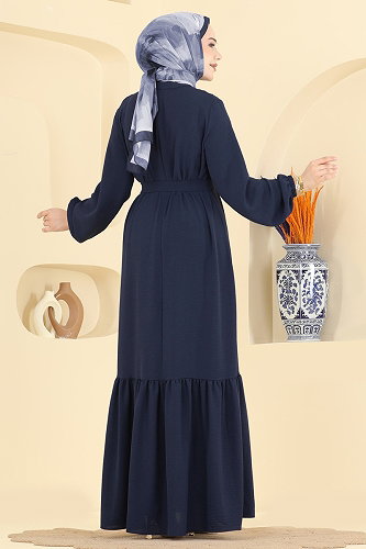 moda selvim Dress 2909SLK540 Dark Navy Blue - Thumbnail