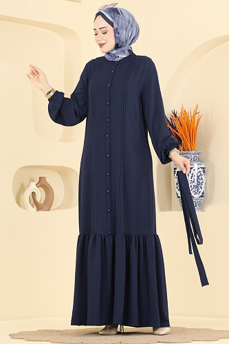 moda selvim الفستان كحلي غامق 2909SLK540 - Thumbnail