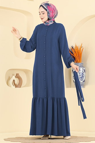 moda selvim Dress 2909SLK540 Indigo - Thumbnail