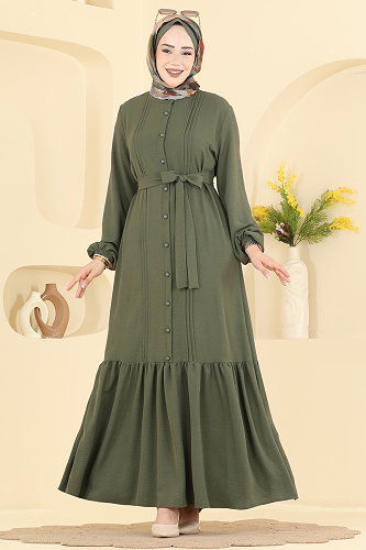 moda selvim الفستان اخضر عفني 2909SLK540 - Thumbnail