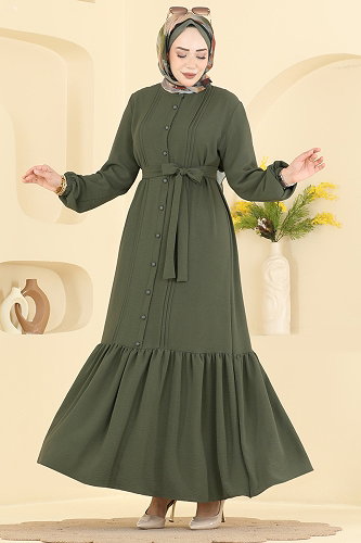 moda selvim الفستان اخضر عفني 2909SLK540 - Thumbnail