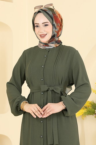 moda selvim الفستان اخضر عفني 2909SLK540 - Thumbnail