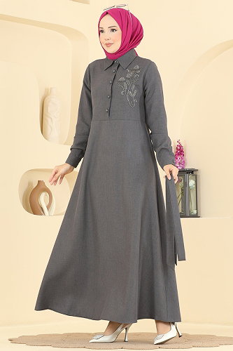 moda selvim Dress 2915SL432 Anthracite - Thumbnail