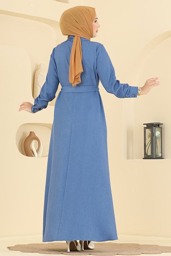 moda selvim Dress 2915SL432 Indigo - Thumbnail