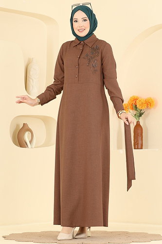 moda selvim Dress 2915SL432 Tan - Thumbnail