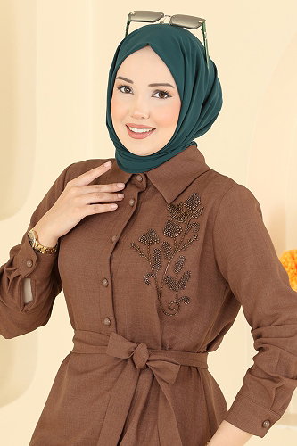 moda selvim الفستان عسلي 2915SL432 - Thumbnail