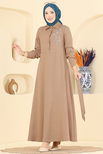 moda selvim الفستان بيج 2915SL432 - Thumbnail
