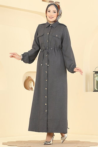 moda selvim الفستان رمادي غامق 2916SL432 - Thumbnail