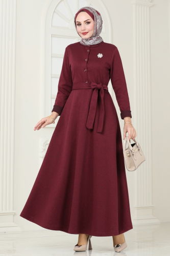 moda selvim Dress 294DVL817 Burgundy - Thumbnail