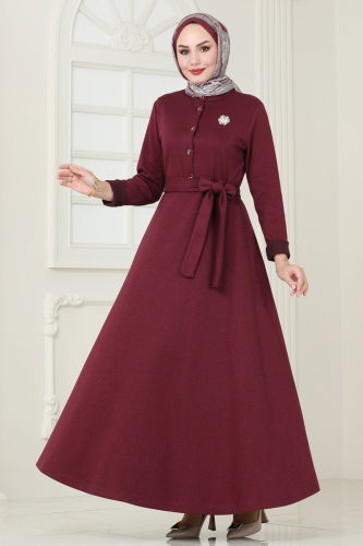 moda selvim Dress 294DVL817 Burgundy - Thumbnail