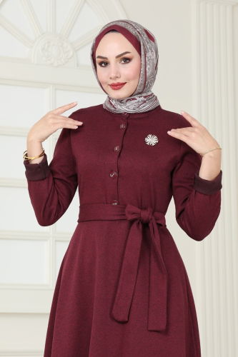 moda selvim Dress 294DVL817 Burgundy - Thumbnail