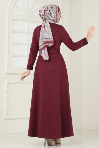 moda selvim Dress 294DVL817 Burgundy - Thumbnail