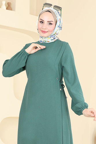 moda selvim الفستان أخضر باهت 3001BM387 - Thumbnail