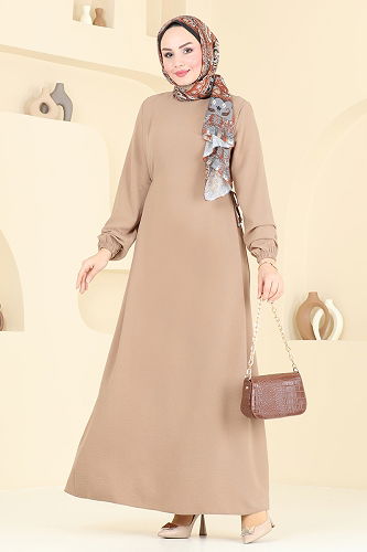 moda selvim الفستان بيج 3001BM387 - Thumbnail