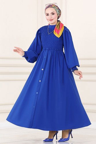 moda selvim Dress 3001KTR750 Saxe - Thumbnail