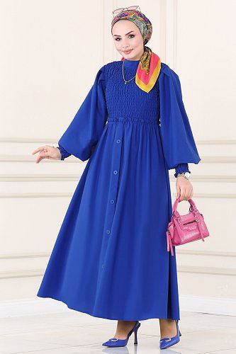 moda selvim 3001KTR750 ازرق فستان - Thumbnail