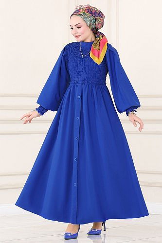 moda selvim 3001KTR750 ازرق فستان - Thumbnail