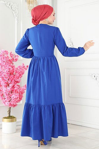 moda selvim 3002KTR750 ازرق فستان - Thumbnail