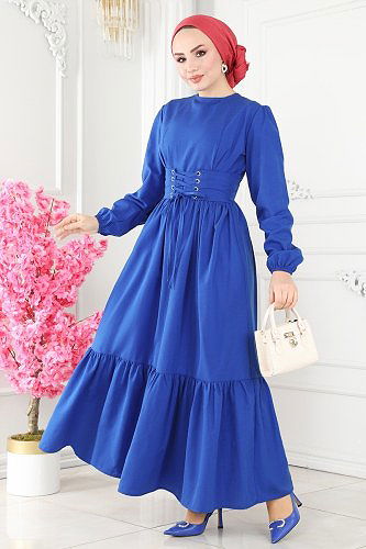 moda selvim 3002KTR750 ازرق فستان - Thumbnail