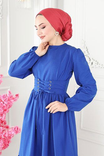 moda selvim 3002KTR750 ازرق فستان - Thumbnail