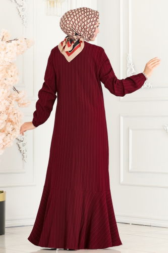 moda selvim Dress 3002PM271 Burgundy - Thumbnail