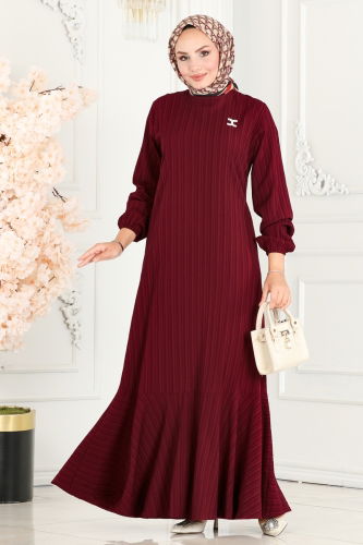 moda selvim Dress 3002PM271 Burgundy - Thumbnail