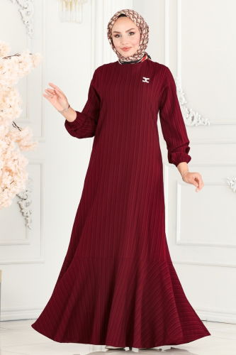 moda selvim Dress 3002PM271 Burgundy - Thumbnail