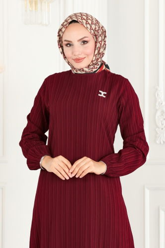 moda selvim Dress 3002PM271 Burgundy - Thumbnail