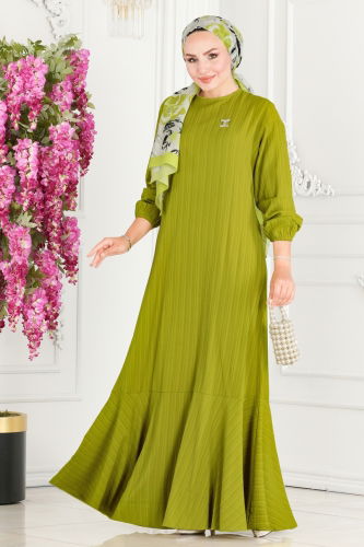 moda selvim Dress 3002PM271 Petroleum Green - Thumbnail