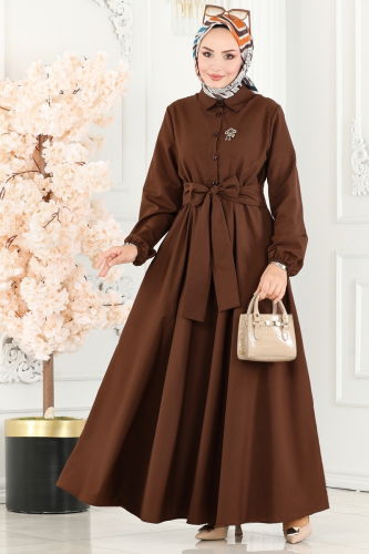 moda selvim Dress 3003KTR750 Brown - Thumbnail