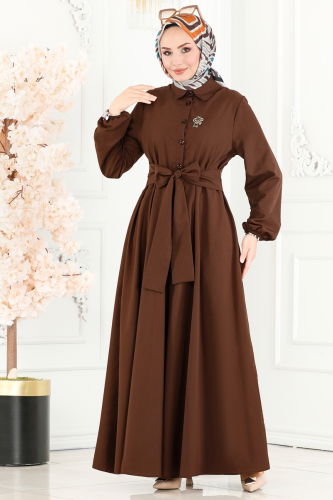 moda selvim Dress 3003KTR750 Brown - Thumbnail