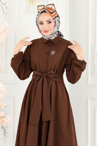 moda selvim Dress 3003KTR750 Brown - Thumbnail