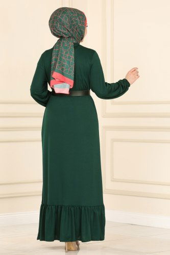 moda selvim Dress 3003YNS793 Emerald - Thumbnail