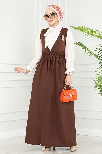 moda selvim Dress 3004KTR750 Brown - Thumbnail
