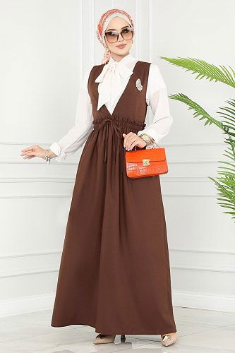 moda selvim Dress 3004KTR750 Brown - Thumbnail