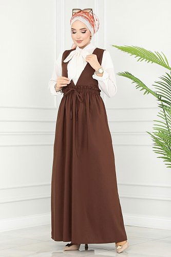 moda selvim Dress 3004KTR750 Brown - Thumbnail