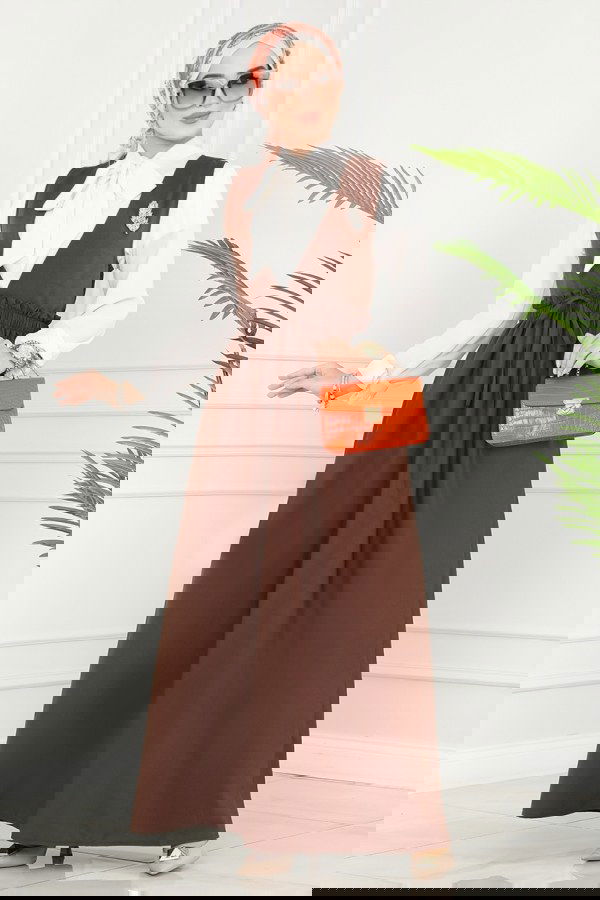 Modaselvim خصم صافٍ20%+20% في سلة التسوق 3004KTR750 البني فستان