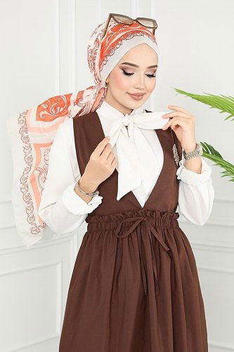 moda selvim 3004KTR750 البني فستان - Thumbnail