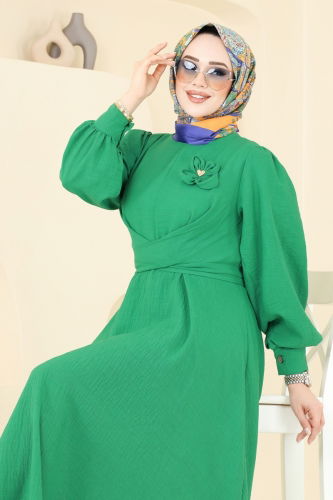 moda selvim الفستان بينتون أخضر 3004TBL694 - Thumbnail