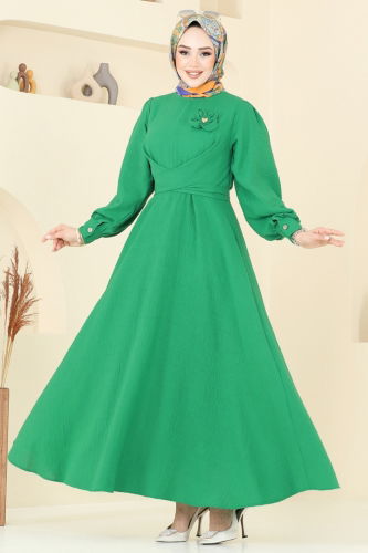 moda selvim الفستان بينتون أخضر 3004TBL694 - Thumbnail