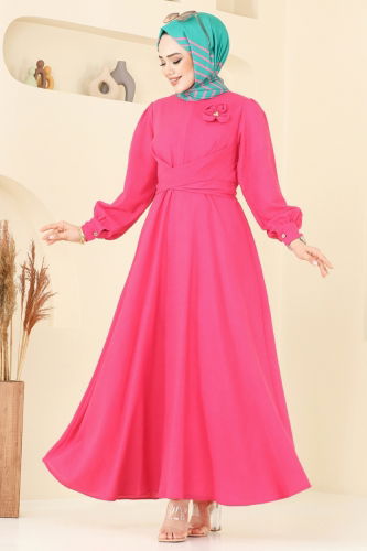 moda selvim Dress 3004TBL694 Fuchsia - Thumbnail