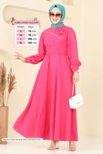 moda selvim Dress 3004TBL694 Fuchsia - Thumbnail