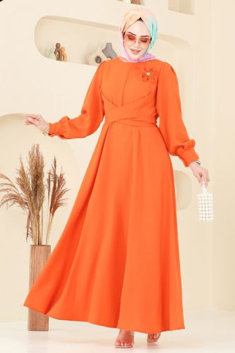 moda selvim الفستان برتقالي 3004TBL694 - Thumbnail