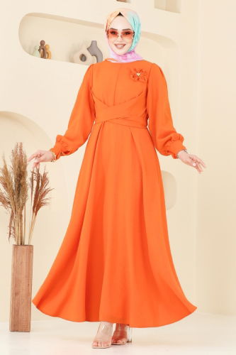 moda selvim الفستان برتقالي 3004TBL694 - Thumbnail