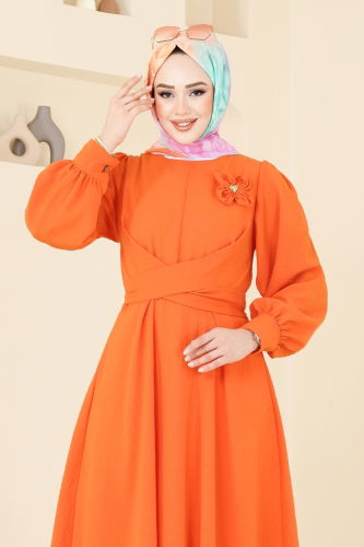 moda selvim الفستان برتقالي 3004TBL694 - Thumbnail