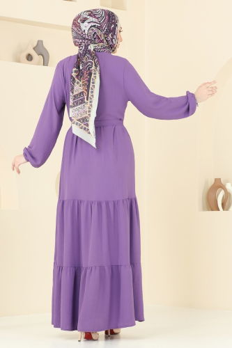 moda selvim Dress 3005BM387 Dark Lilac - Thumbnail
