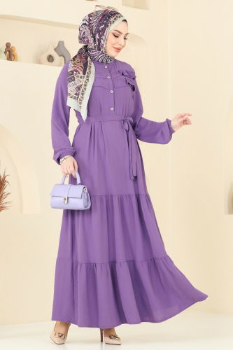 moda selvim Dress 3005BM387 Dark Lilac - Thumbnail