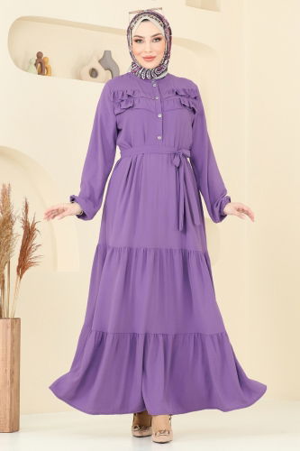 moda selvim Dress 3005BM387 Dark Lilac - Thumbnail